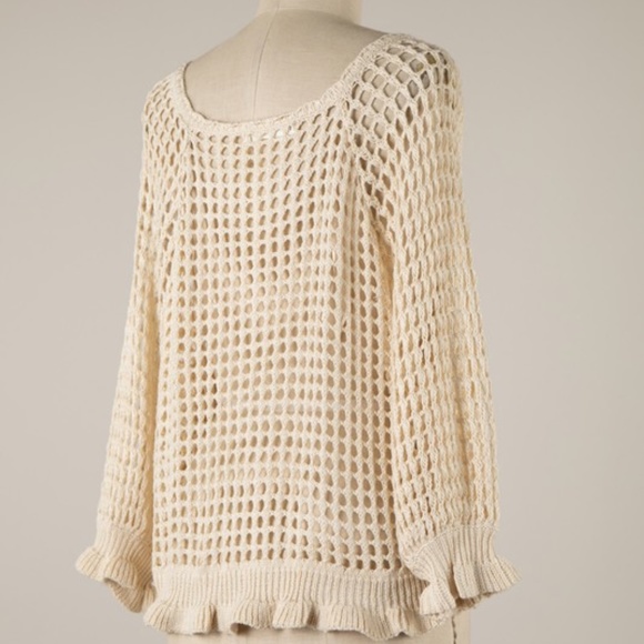 Miracle Cozy Crochet Button down Ruffle Sweater Top - Picture 14 of 16